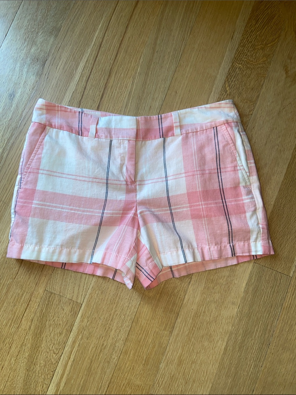 LOFT 4” Short | Linen Blend Pink & White Plaid Patterned Summer Shorts Size 4